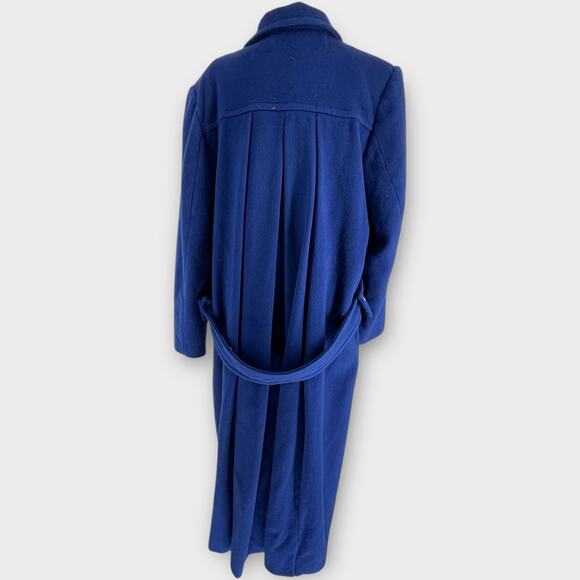 Vintage Jennifer Chase Royal Blue Long Wool Pea Trench Coat Pleated Back 14 - Picture 7 of 11